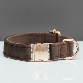 Multiple Colour Velvet Personalise Dog Collar Leash Set With Bow (Option: Brown-M)